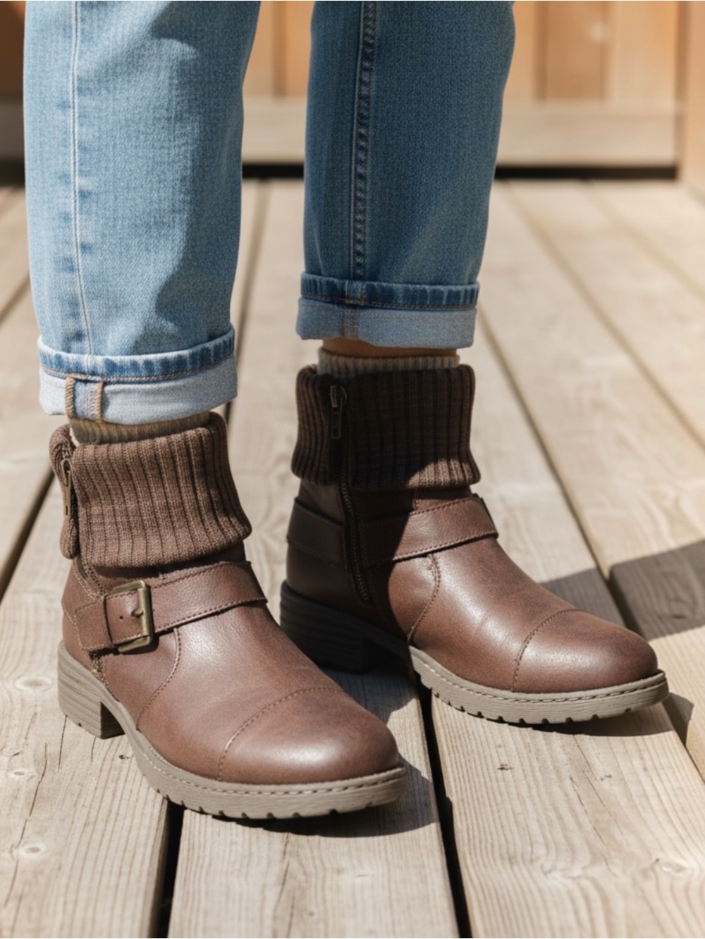 Boc Born Concept Knit Cuffed Casual Low Block Heel Ankle Boots